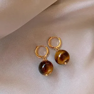 French vintage natural tiger eye stone hoop earrings for women elegant luxury jewelry detail