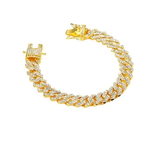 Collier Chaine Cubaine Glacée 12mm pour Homme Hip Hop Punk Bijou en Strass Doré Style