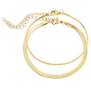 Detailed view of the elegant double-layer gold snake chain bracelet, minimalist style.