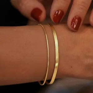 Minimalist Stainless Steel Double Layered Snake Chain Bracelet For Women Gold Silver Plated Layering Chain Hand Jewelry Gift