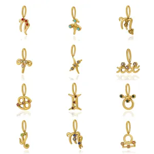 Titanstahl Sternzeichen Symbole Charms Gold Überzogen Farbige Strass Anhänger Für DIY Halskette Armband Schmuckherstellung Zubehör Damen Geschenk