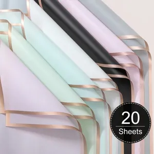 Papier d'emballage pour fleurs en OPP imperméable avec bord doré pour confectionner bouquet