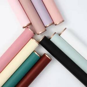 Papier d'emballage floral étanche avec bord doré pour bouquets de fleurs DIY et emballages