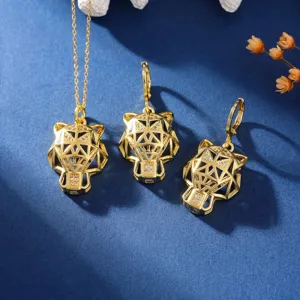 Exquisite geometric panther pendant necklace and earrings set with sparkling cubic zirconia.