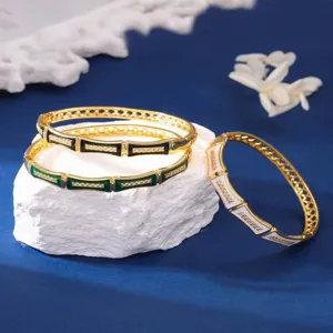 Gold Plated Bamboo Bangles With Colorful Enamel And Sparkling Zirconia Fashion Jewelry