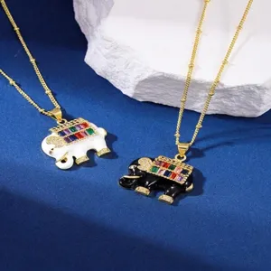Fashion multi-color zirconia oil-drop elephant copper pendant necklace for women wholesale