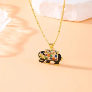 Chic fashion colorful zirconia oil drop elephant design copper pendant necklace gift