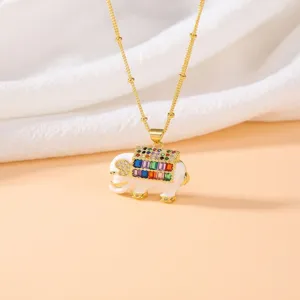 Exquisite detail shot of the colorful zircon enamel elephant pendant necklace, stylish jewelry.