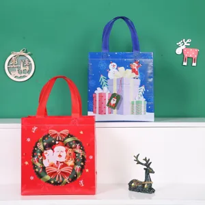 Christmas gift bag detail view, non-woven fabric, festive design for candies.