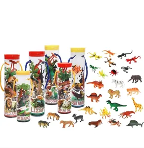 Barrel plastic simulation animal toy set, including dinosaurs, insects, and marine life.