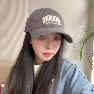 Women distressed baseball cap summer breathable vintage washed cotton dad hat casual grey