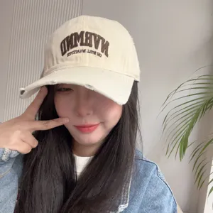 Distressed baseball cap women summer breathable vintage washed cotton dad hat retro casual style