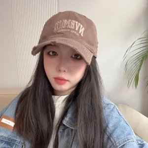 Women distressed brown baseball cap vintage washed cotton dad hat casual outdoor hat