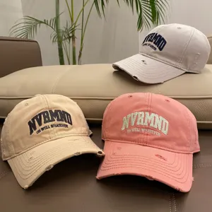 Spring summer distressed washed baseball cap for women, soft crown casual embroidered hat.