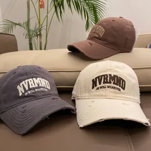 Casual distressed baseball cap with embroidery, vintage cotton dad hat for men and women