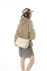 Retro minimalist canvas shoulder crossbody bag for women, casual vintage daily commuting bag.