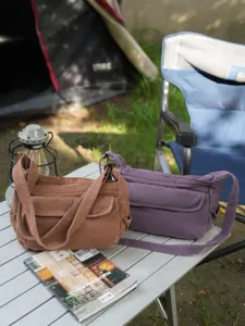 Retro canvas shoulder bag casual solid color messenger bag for daily commuting and outdoor travel