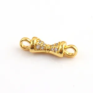 Gold plated DIY jewelry connector charm with cubic zirconia for bracelet necklace crafting detail