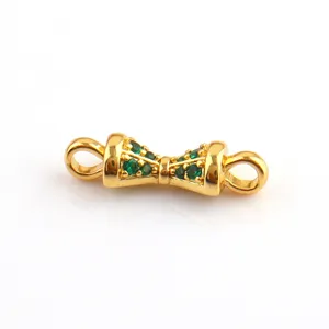 Gold plated jewelry connector DIY bracelet necklace accessory with green cubic zirconia