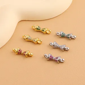 DIY jewelry connectors, brass 18k gold plated micro pave cubic zirconia bow jewelry findings