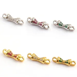 DIY Jewelry Connector Copper Gold Plated Cubic Zirconia Bow Bracelet Necklace Findings