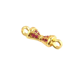 Gold plated DIY jewelry connector with red stones, elegant bracelet necklace finding