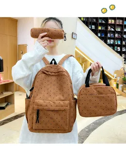 Sac à dos en velours côtelé ensemble de 3 pièces avec motif d'étoiles pour voyage école.