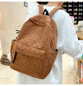 Sac à dos d'école en velours côtelé décontracté pour femmes joli imprimé d'étoiles