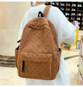 Sac à dos en velours côtelé pour étudiants, cartable décontracté avec motif étoile et pois.