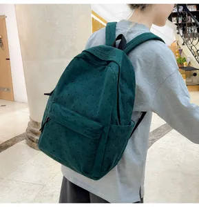 Sac à dos en velours côtelé cartable décontracté voyage quotidien grande capacité vert