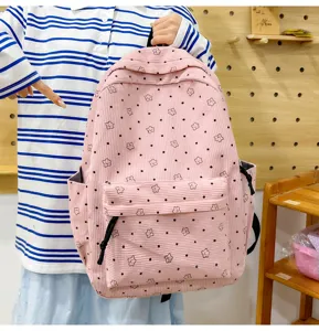 Sac à dos en velours côtelé rose avec étoiles, grand cartable mignon pour l'école et voyage.