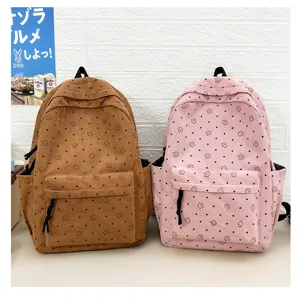 Sac à dos imprimé étoiles en velours côtelé, vue détaillée, sac d'école décontracté.