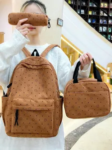 Ensemble Sac À Dos Sac À Lunch Et Trousse En Velours Côtelé Avec Motif Étoile Graffiti Sac D'École De Grande Capacité