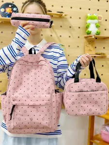 Sac à dos en velours côtelé rose ensemble de 3 pièces avec motif étoile, cartable d'étudiant.