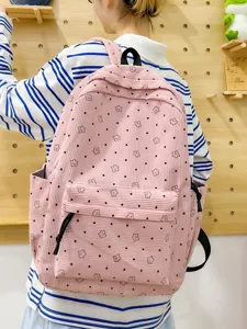 Sac a dos en velours cotele rose avec etoiles sac d'ecole de loisirs grande capacite voyage