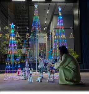 RGB color changing LED cone tree lights with remote control, perfect for party and holiday decor.
