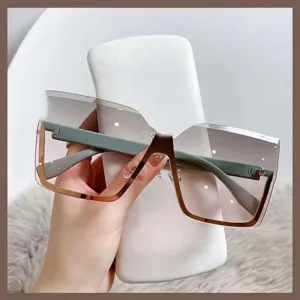 Lunettes de soleil sans cadre dégradé surdimensionnées pour femmes, protection UV tendance.