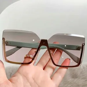 Lunettes de Soleil Sans Monture à Verres Dégradés Mode pour Femmes Élégantes Grand Pont en Métal Protection UV
