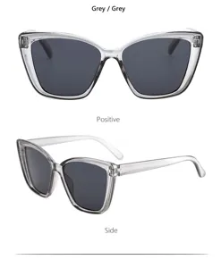 Sonnenbrille im Cat Eye Stil fuer Damen und Herren grauer transparenter Rahmen UV Schutz