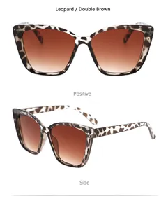 Leoparden-Muster Katzenaugen Sonnenbrille mit braunen Gläsern, Detailansicht von der Seite.