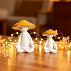 Resin Meditation Mushroom Figurine Modern Minimalist Cute Thinker Mushroom Statue Desktop Ornament Home Office Decor
