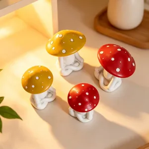 Cute resin mushroom meditation figurines desktop home decor set of four cozy ornaments