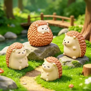 Cute chubby hedgehog figurines set, perfect for micro landscape and garden desktop decor.