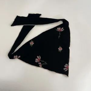 Black vintage floral embroidered triangular headscarf retro hair scarf detailed size