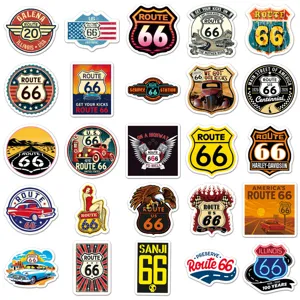 Route 66 vintage stickers waterproof decal pack for motorcycle helmet laptop luggage 50pcs