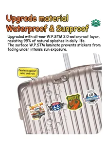 Route 66 waterproof stickers detail showing cool vintage decal design for luggage and bike.