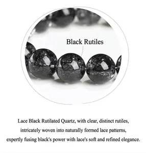 Natural black rutilated quartz round bead bracelet, clear rutile needles, exquisite jewelry.