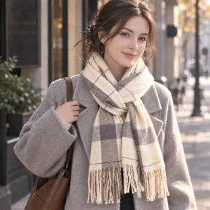 Winter Women's Imitation Cashmere Scarf Casual Plaid Tassel Long Scarf Warm Soft Thickened Neck Wear