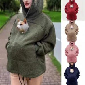 Women Casual Sherpa Fleece Hooded Sweatshirt Winter Warm Thickened Oversized Pullover Hoodie With Pocket