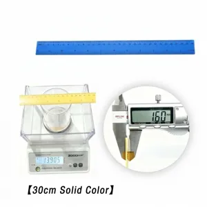 Plastic dual-scale 30cm straight ruler detail view showing dimensions and thickness.